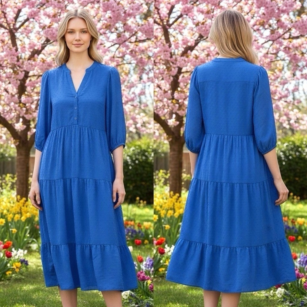 Torrid Blue Dot Textured Tiered Double Layer Maxi Dress Women 2